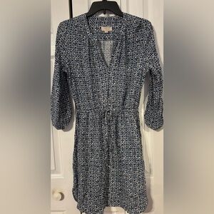 LOFT Navy and White Long Sleeve Dress